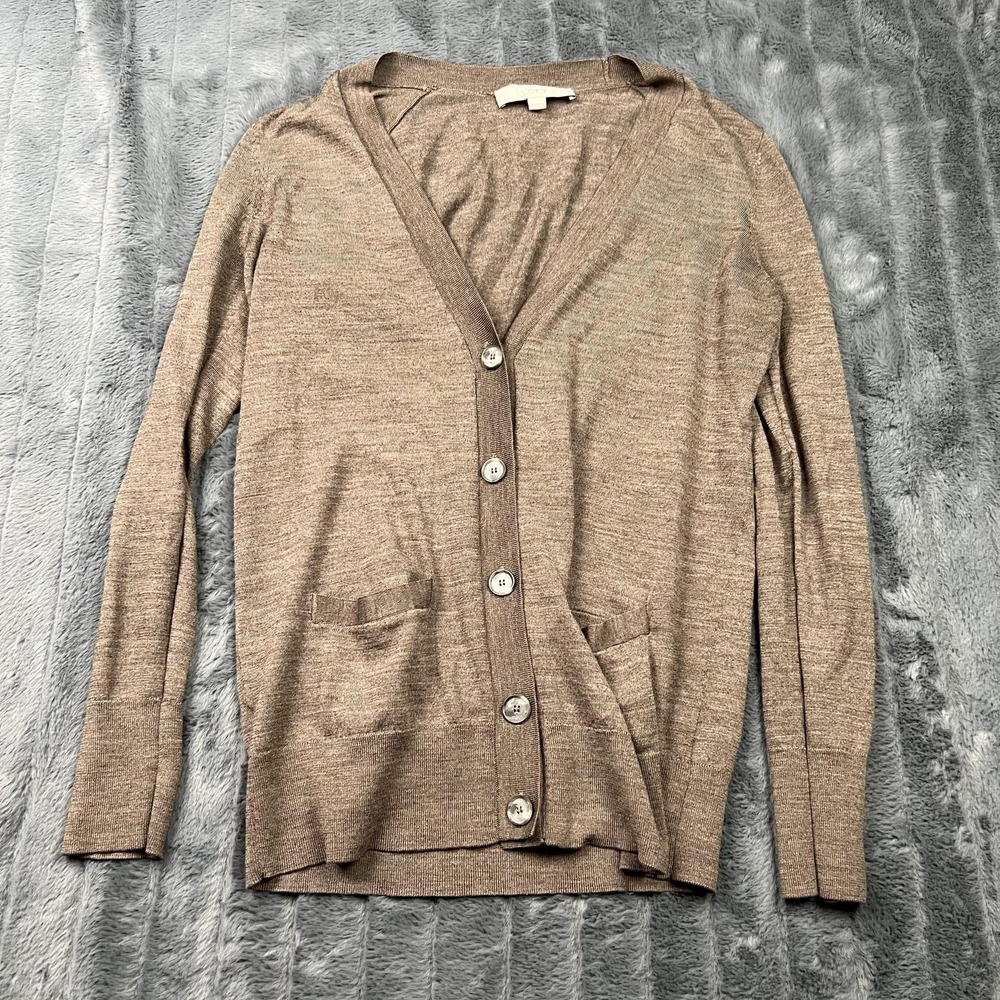 LOFT Cardigan Womens M Brown V-Neck Button-Front Lightweight Stretch Knit